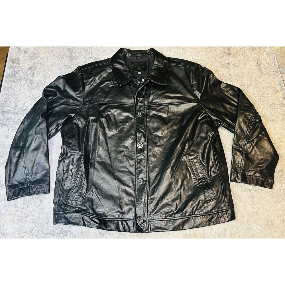 Y2K Merona Leather Jacket Mens XXL Black Overcoat Shacket Outerwear